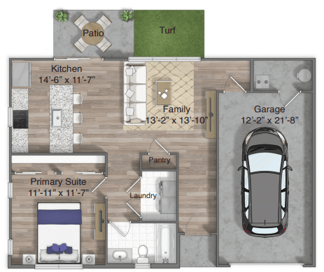 Floor plan for 1 bed, 1 bath, 717 sqft